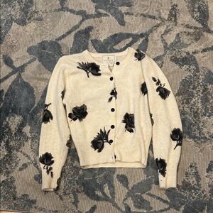 Express Cream Cardigan with Black Floral Accents